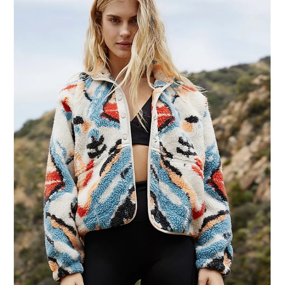 Free People Jackets & Blazers - Hit the slopes printed fleece jacket - Free People Movement